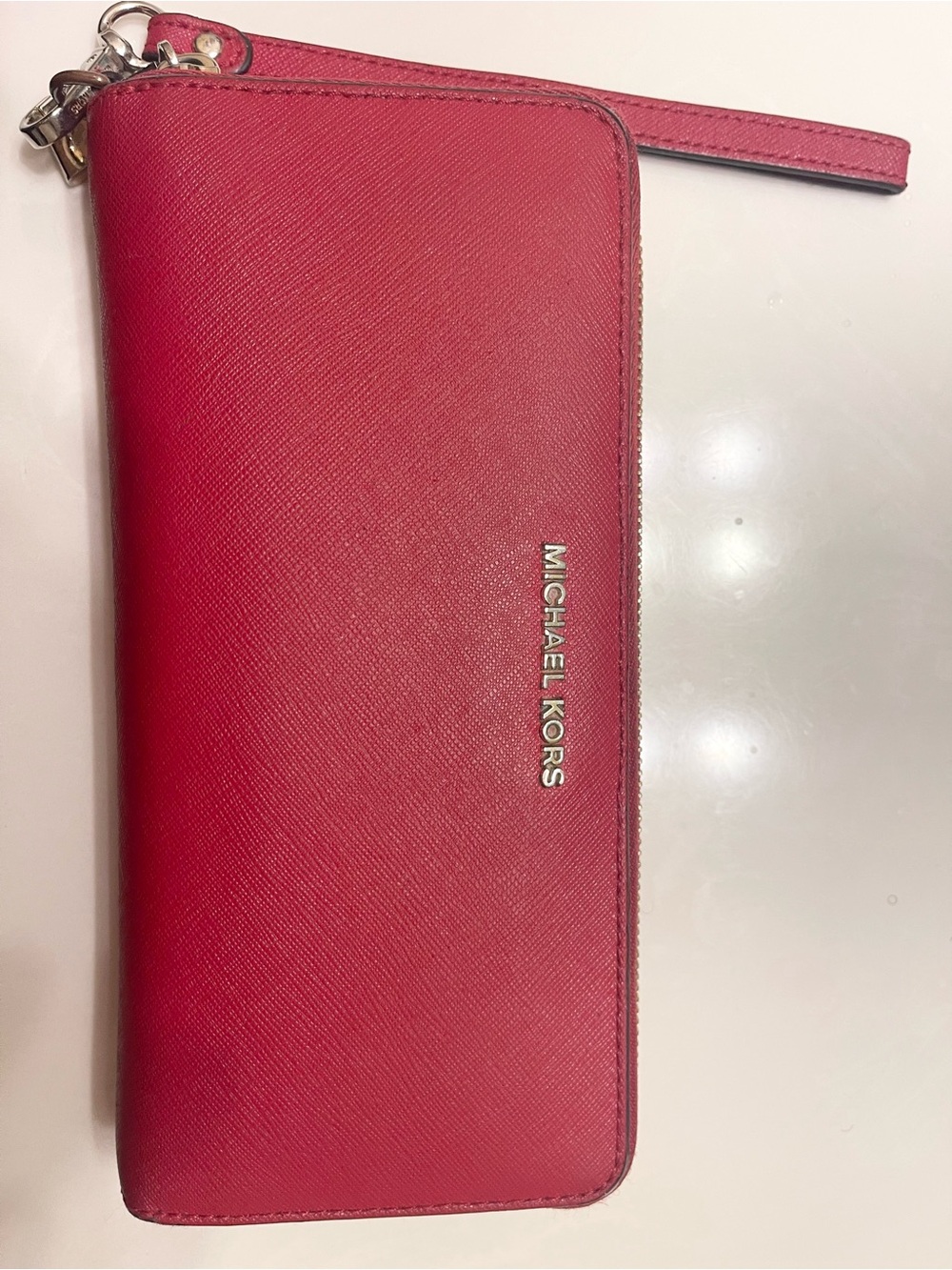Michael Kors Red Zip around Continental Jet Wallet with Gold Logo